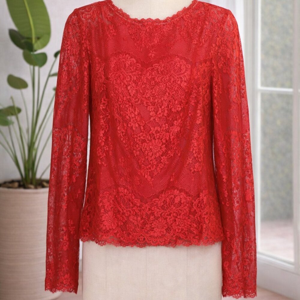Joe's lace red orange  women’s blouse long sleeve  size S